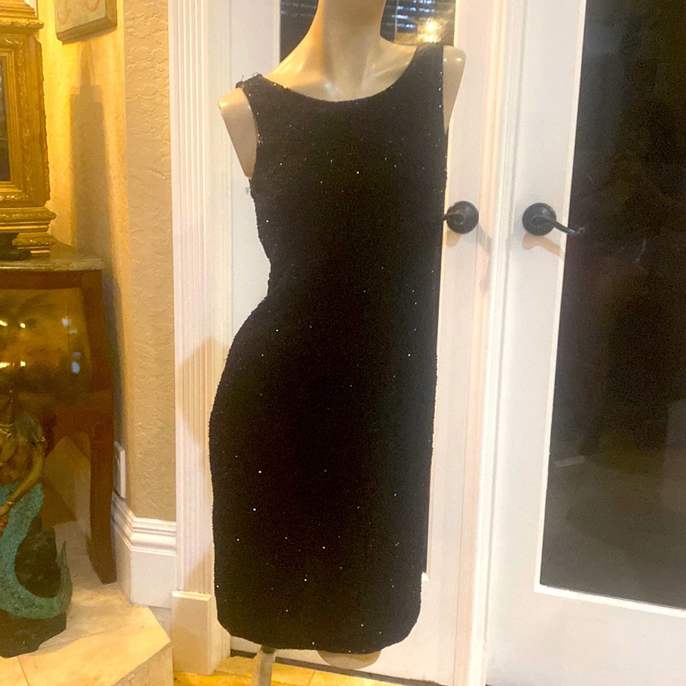 Vintage JMD NY Black Sequins Beaded Cocktail Dress Sz XS